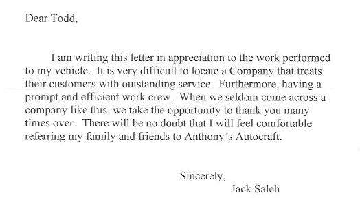 Handwritten testimonial letter 2