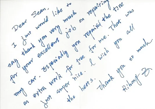 Handwritten testimonial letter 9